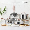 image:imageCAROTE 10 TriPly Stainless Steel Frying Pan NonToxic Egg Pan Omelet Pan Oven Safe Induction Ceramic and Gas Cooktops Compatible Polished SilverSilver
