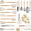 image:imageCAROTE 10Piece Kitchen Utensils Set with Wood CoolTouch Handles CreamCream White
