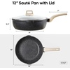 image:imageCAROTE 12 Inch Nonstick Deep Frying Pan with Lid 55 Qt White GraniteClassic Granite