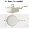 image:imageCAROTE 12 Inch Nonstick Deep Frying Pan with Lid 55 Qt White GraniteCream White