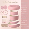 image:imageCAROTE 19pcs Pots and Pans Set Non Stick Detachable Handle Cookware GreenPink