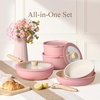 image:imageCAROTE 19pcs Pots and Pans Set Non Stick Detachable Handle Cookware GreenPink