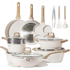 image:imageCAROTE 21pcs Ceramic Cookware Sets Pots and Pans SetCream White
