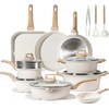 image:imageCAROTE 21pcs Ceramic Cookware Sets Pots and Pans SetCream White