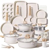 image:imageCAROTE 21pcs Ceramic Cookware Sets Pots and Pans SetCream White
