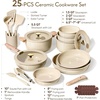 image:imageCAROTE 25pcs Ceramic Cookware Set Pots and Pans Set with Detachable HandleOatmeal