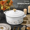 image:imageCAROTE 5QT Enameled Floral Cast Iron Dutch Oven Pot with LidWhite Bird  Floral