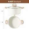 image:imageCAROTE Nonstick Stock Pot with Lid 6 Quart White GraniteCream White