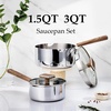 image:imageCAROTE15Qt amp 3Qt Stainless Steel Saucepan Set Triple Ply Stainless Steel Pot Saucepan with Glass Lid Small Sauce Pot with Wooden Handle Easy Pour RimSliver