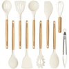 image:imageCAROTE 10Piece Kitchen Utensils Set with Wood CoolTouch Handles CreamCream White