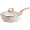 image:imageCAROTE 12 Inch Nonstick Deep Frying Pan with Lid 55 Qt White GraniteCream White