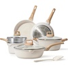 image:imageCAROTE 21pcs Ceramic Cookware Sets Pots and Pans SetCream White