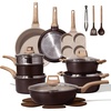image:imageCAROTE 21pcs Ceramic Cookware Sets Pots and Pans SetDark Mocha