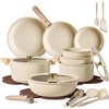 image:imageCAROTE 25pcs Ceramic Cookware Set Pots and Pans Set with Detachable HandleOatmeal