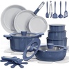 image:imageCAROTE 27pcs Ceramic Cookware Set Pots and Pans Set with Detachable HandleNavy Blue