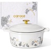 image:imageCAROTE 5QT Enameled Floral Cast Iron Dutch Oven Pot with LidWhite Bird  Floral