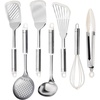 image:imageCAROTE 7PCS Stainless Steel Cooking Utensils Set Kitchen Tools for Stainless Steel Pots and Pans with Silicone High Temperature Resistance Dishwasher Safe