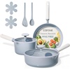 image:imageCAROTE Ceramic Cookware Set Nonstick 9pcs Pots and Pans Set Non stick NonToxic amp PFASFreeDishwasher RVCamping Cookware SetSauce Pan with Lid Blue