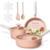 image:imageCAROTE Ceramic Cookware Set Nonstick 9pcs Pots and Pans Set Non stick NonToxic amp PFASFreeDishwasher RVCamping Cookware SetSauce Pan with Lid Pink
