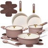 image:imageCAROTE Ceramic Cookware Set Pots and Pans Set Non stick 14Piece Induction Cookware Non toxic Healthy Non Stick Kitchen Cooking Set with Frying Pans SetLarge Capacity Soup Pot