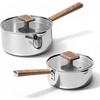 image:imageCAROTE15Qt amp 3Qt Stainless Steel Saucepan Set Triple Ply Stainless Steel Pot Saucepan with Glass Lid Small Sauce Pot with Wooden Handle Easy Pour RimSliver