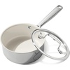 image:imageCAROTE15Qt amp 3Qt Stainless Steel Saucepan Set Triple Ply Stainless Steel Pot Saucepan with Glass Lid Small Sauce Pot with Wooden Handle Easy Pour RimWhite