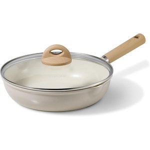 image:imageCAROTE 10 Ceramic Frying Pan with Lid Non Stick Frying Pan Skillet Chefs Pan Healthy amp PFOAPFAS Free InductionCompatible Taupe
