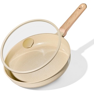 image:imageCAROTE 10 Inch Ceramic Nonstick Frying Pan with Glass LidOatmeal