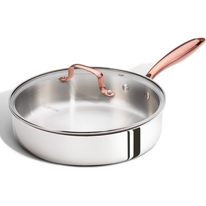 image:imageCAROTE 10 TriPly Stainless Steel Frying Pan NonToxic Egg Pan Omelet Pan Oven Safe Induction Ceramic and Gas Cooktops Compatible Polished SilverSilver