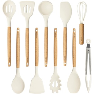 image:imageCAROTE 10Piece Kitchen Utensils Set with Wood CoolTouch Handles CreamCream White