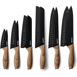 image:imageCAROTE 12Piece Knife Set Knives with WoodGrain Finish Handles BlackBlack