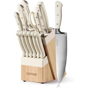 image:imageCAROTE 14Piece Knife Set with Wood Block RustResistant CreamCream