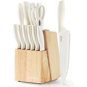 image:imageCAROTE 15Piece Knife Set Wood Block with BuiltIn Sharpener CreamWhite