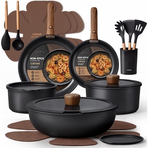 image:imageCAROTE 19pcs Pots and Pans Set Non Stick Detachable Handle Cookware GreenBlack
