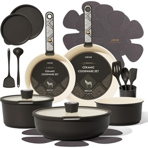 image:imageCAROTE 19pcs Pots and Pans Set Non Stick Detachable Handle Cookware GreenCharcoal