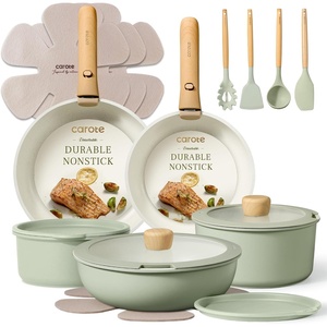 image:imageCAROTE 19pcs Pots and Pans Set Non Stick Detachable Handle Cookware GreenSage Green