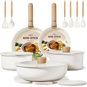 image:imageCAROTE 19pcs Pots and Pans Set Non Stick Detachable Handle Cookware GreenWhite