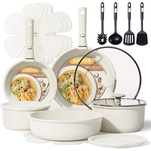image:imageCAROTE 19pcs Pots and Pans Set Non Stick Detachable Handle CookwareCream White