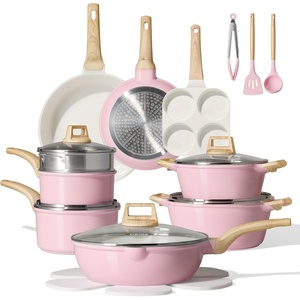 image:imageCAROTE 21pcs Ceramic Cookware Set Pots and Pans Set Pink