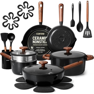 image:imageCAROTE 21pcs Ceramic Cookware Set Pots and Pans SetBlack