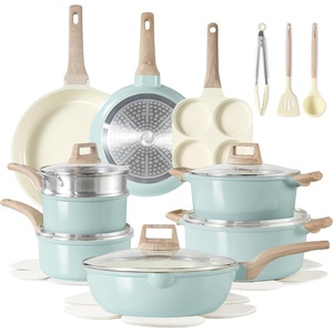 image:imageCAROTE 21pcs Ceramic Cookware Sets Pots and Pans SetCerulean