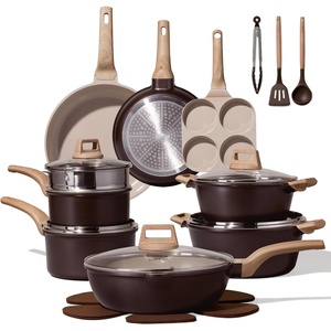 image:imageCAROTE 21pcs Ceramic Cookware Sets Pots and Pans SetDark Mocha