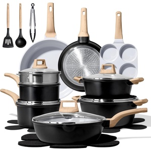 image:imageCAROTE 21pcs Ceramic Cookware Sets Pots and Pans SetGrey Black