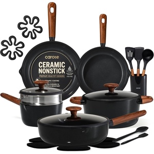 image:imageCAROTE 21pcs Cookware Set Nonstick Pots and Pans Set Ceramic Cookware Set Induction Cookware Non toxic Healthy Non Stick Kitchen Cooking Set PFAS PTFE Free Black