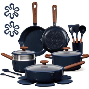 image:imageCAROTE 21pcs Cookware Set Nonstick Pots and Pans Set Ceramic Cookware Set Induction Cookware Non toxic Healthy Non Stick Kitchen Cooking Set PFAS PTFE Free Blue