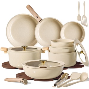 image:imageCAROTE 25pcs Ceramic Cookware Set Pots and Pans Set with Detachable HandleOatmeal