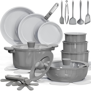 image:imageCAROTE 27pcs Ceramic Cookware Set Pots and Pans Set with Detachable HandleDark Gray