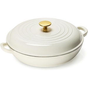 image:imageCAROTE 34QT Enamel Cast Iron Cookware Skillet with Lid White Dutch OvenWhite