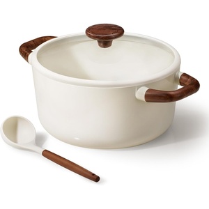image:imageCAROTE 5QT Nonstick Stock Pot with Lid 5 Quart Casserole with Ladle Even Heating Stockpot Fits All Stoves Non Stick Big Cooking Pots PFOA Free WhiteWhite