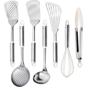 image:imageCAROTE 7PCS Stainless Steel Cooking Utensils Set Kitchen Tools for Stainless Steel Pots and Pans with Silicone High Temperature Resistance Dishwasher Safe